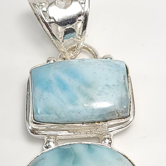 Triple Harmony Larimar Silver Pendant (2.5") with 18" Necklace - Picture 6 of 12